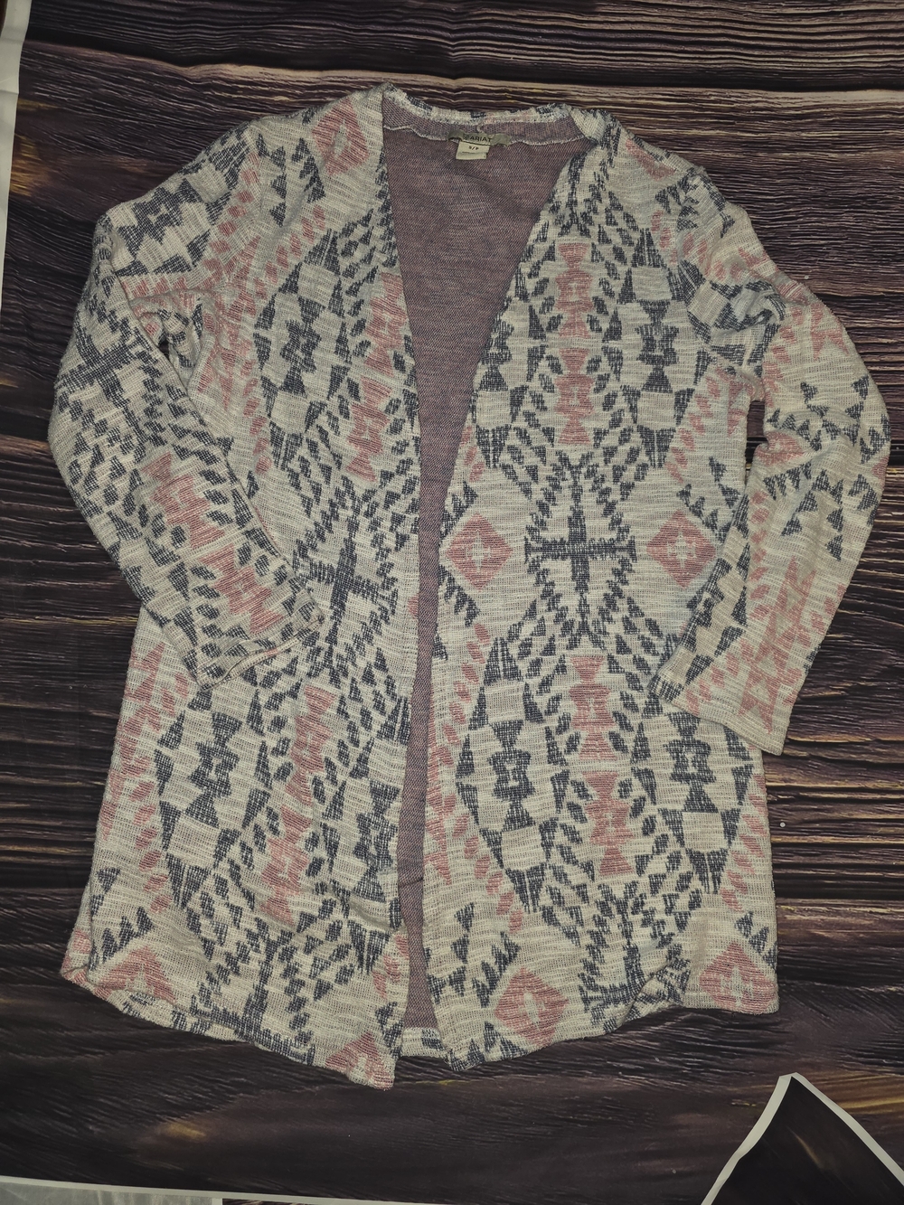 Ariat Aztec Open-Front Cardigan in Pink and Gray